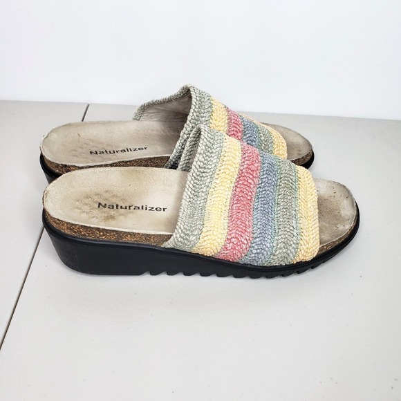 Naturalizer Shoes - Naturalizer Slide Sandals Women's Size 6M Multicolor Rainbow Striped Boho‎ Wedge